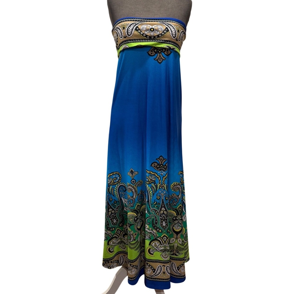 Y2K‎ Arden B Blue Paisley Ombre Strapless Maxi Dress Convertible Skirt Size M